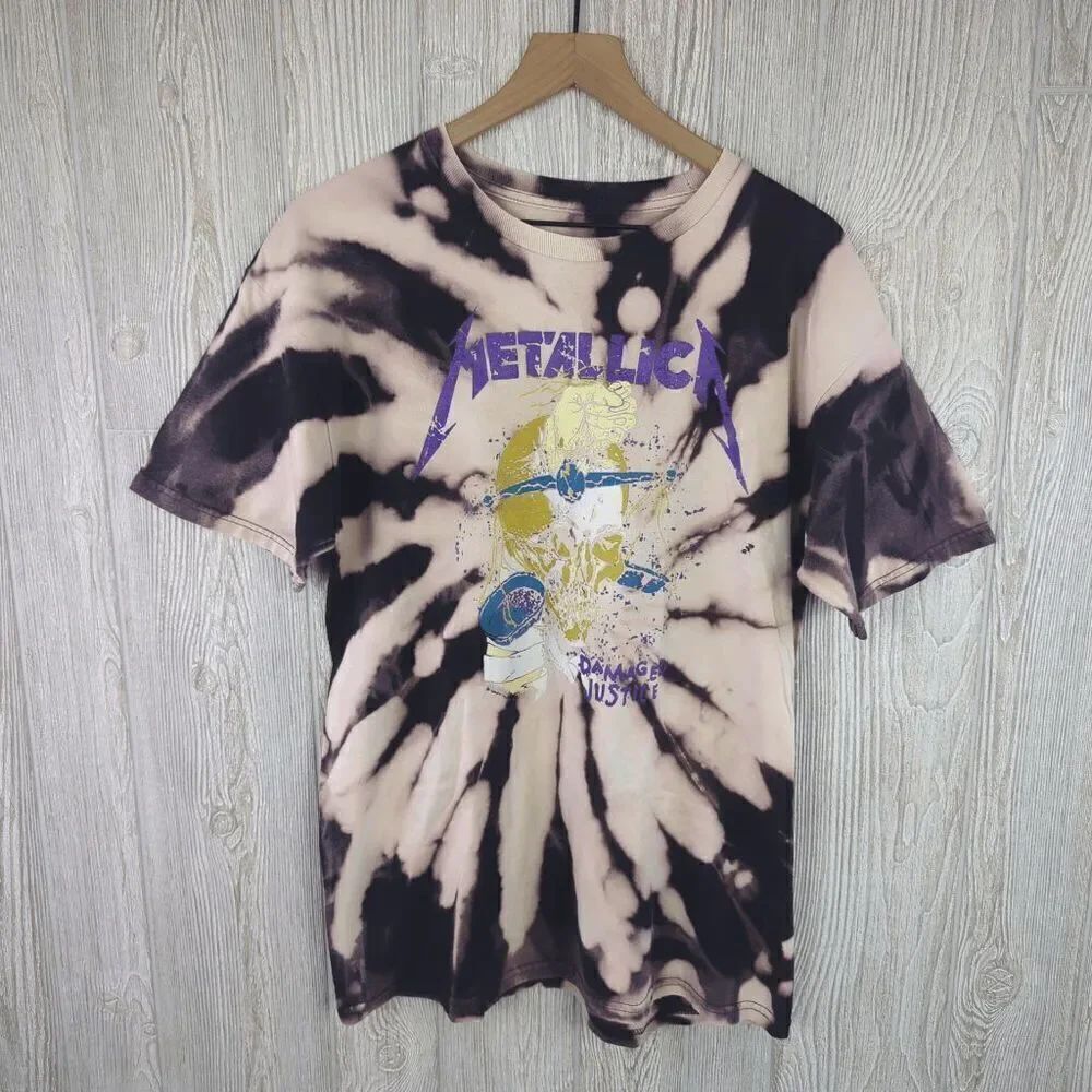 Vintage Metallica Men's Size Large Damaged Justice Band T-Shirt Distressed